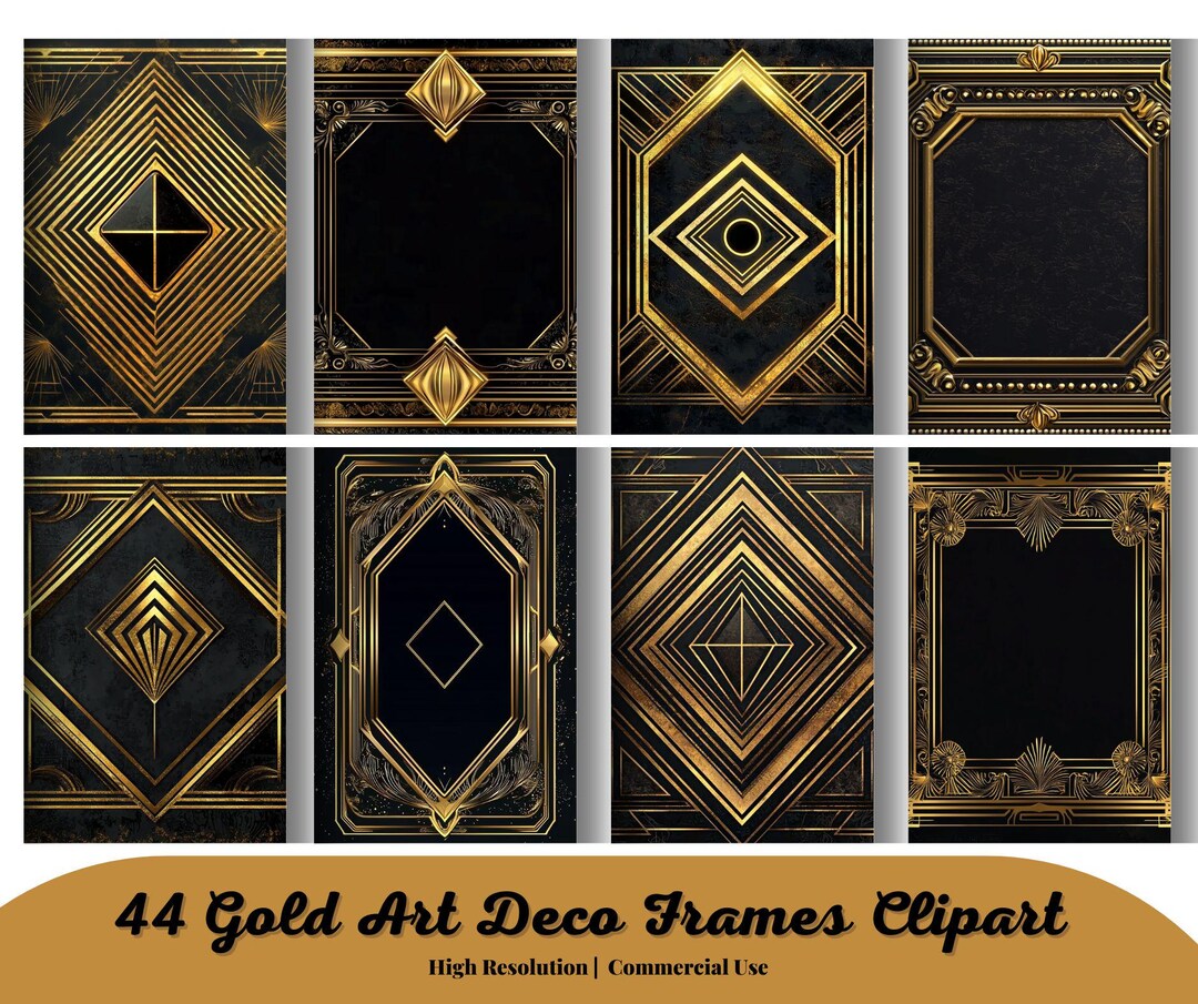 44 Gold Art Deco Frames Clipart, Vintage Retro Frame PNG and Vector ...