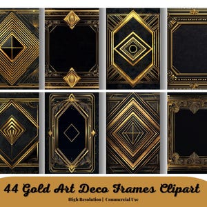 44 Gold Art Deco Frames Clipart, vintage retro frame PNG and vector clip art instant download for commercial use