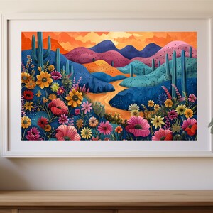 Wüstenposter | Retro Midcentury Poster | Botanischer Kaktus Moderne Dekoration | Rosa Gemälde Büro Schlafzimmer | Vintage Wilder Westen Kunst DCB