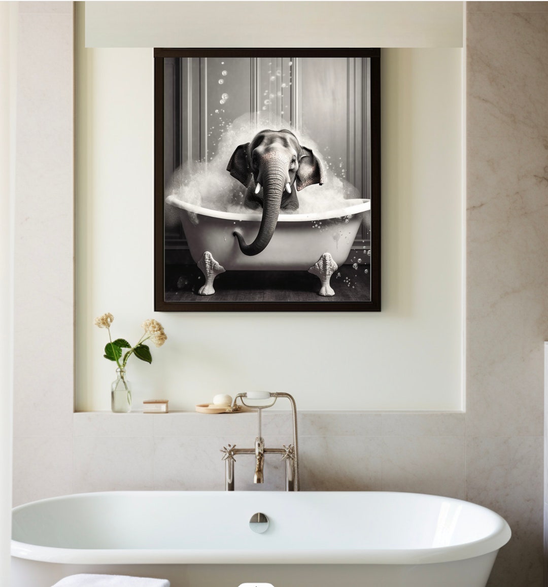 Poster of Cute Elephant in Tub Printable Wall Art Elephant Photo ...