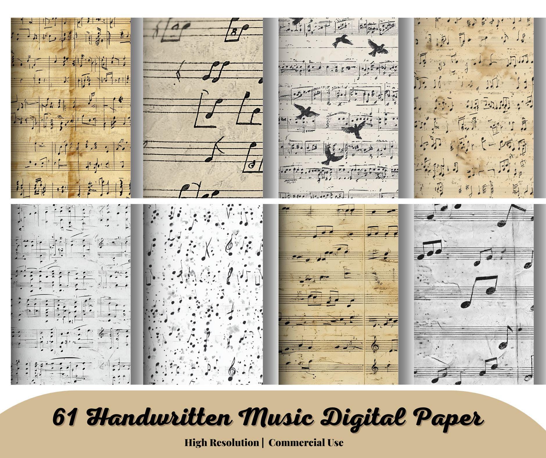 Handwritten Music Digital Paper, vintage sheet music patterns printable scrapbook paper