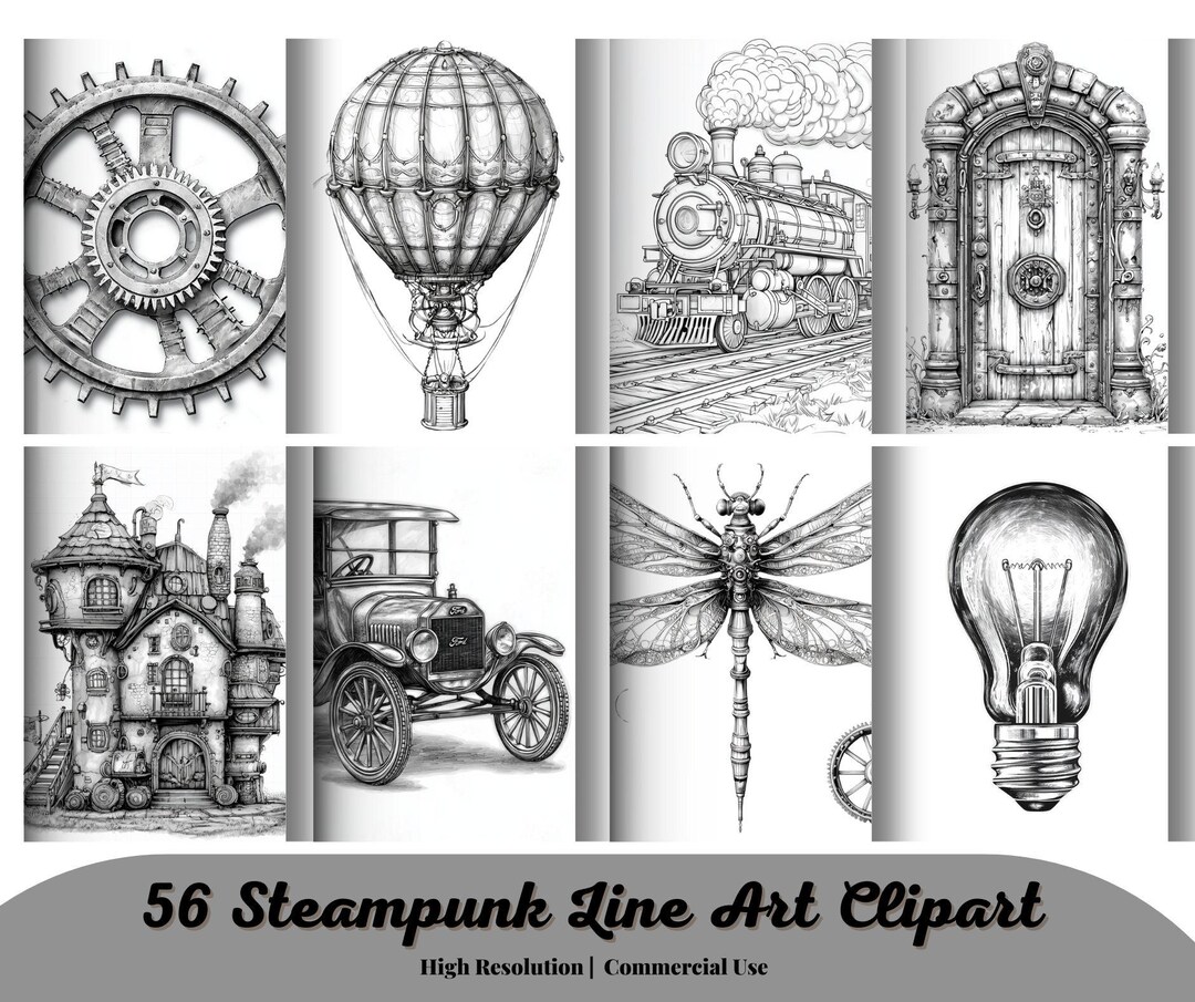 Steampunk Line Texture Steampunk Line Art Clipart, Fantasy Clip Art Graphics and Collage ...