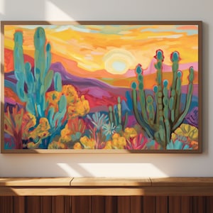 Jahrhundert Werkdruck, Saguaro Kaktus, Yucca Agave Wilde Westliche Malerei, Wandbild, Mittelgrau, Mittelgrau, Mittelbraun, Mittelgrau, Modernes Dekor DCB