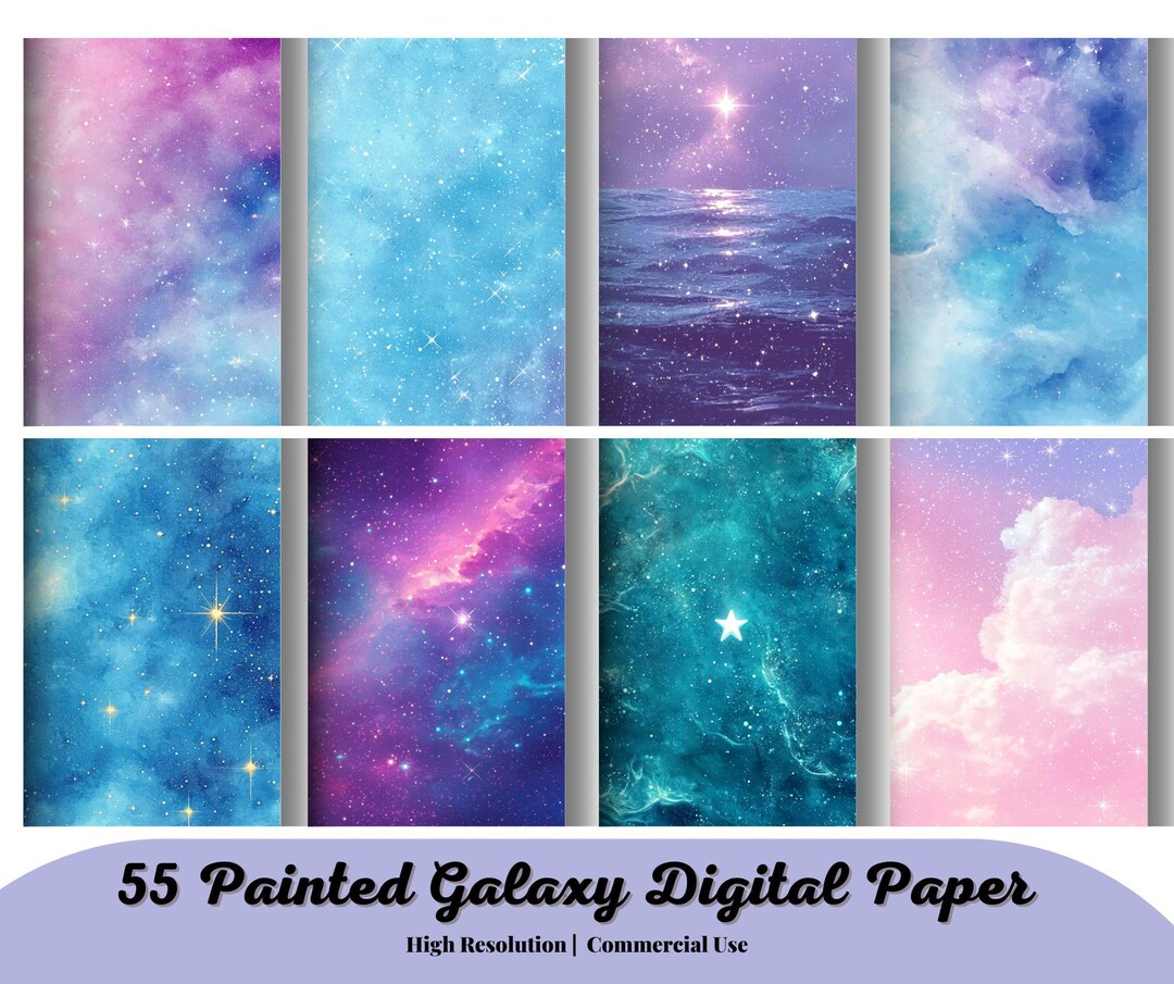 Painted Galaxy Digital Paper, Watercolor Starry Night Backgrounds ...
