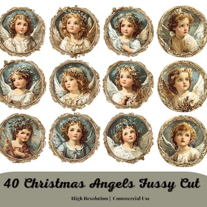 Victorian Christmas Angels Round Images Fussy Cut,  Digital Printable Stamperia Inspired Collage Sheets Circle Pictures for DIY Projects