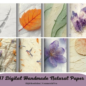 Texture di carta naturale fatta a mano digitale, carta digitale, carta per scrapbooking stampabile di gelso, sfondi per scrapbooking, foglie, fiori, erba