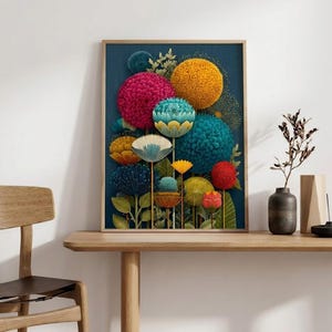 Dark Botanical Art Print, Night Garden Flower Poster, Vibrant Floral Wall Art, Moody Bold Decor, Modern Living Room Print Bild 2