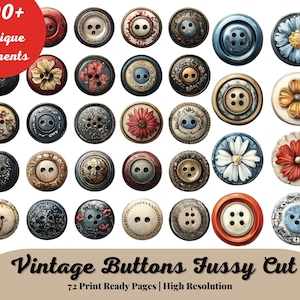 VINTAGE BUTTONS Fussy cut Junk Journal elements, Scrapbooking Ephemera, Huge variety of Buttons in different sizes