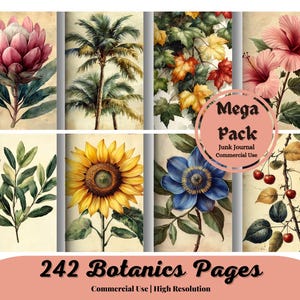 Pagine di botanica, diario spazzatura, album di ritagli, botanico, fiori, piante, erbe, verde, stampe vintage, carta stampabile, floreale, foglie