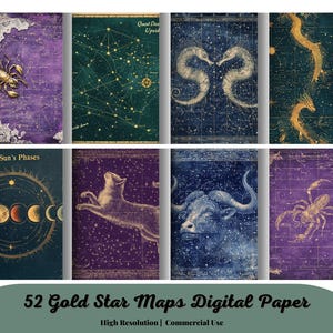 Gold Star Maps Digitales Papier, zum bedrucken, Scrapbook Papier, antike Konstellation Himmelskarte Hintergrund, Vintage Sternatlas, scrapbooking