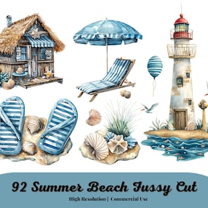 Colección de acuarelas náuticas, cortes complicados, imágenes prediseñadas, imágenes prediseñadas de playa, imágenes prediseñadas de viajes, imágenes prediseñadas del océano, verano, imágenes prediseñadas náuticas, uso comercial