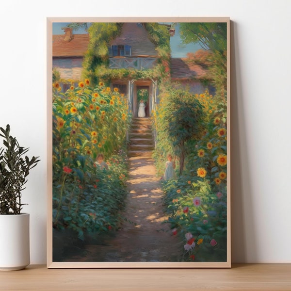 Claude Monet Garden at Vetheuil | Impressionist Portrait Painting | Garden Print | Sunflower Print | Monet Wall Art | Digital Download DCB