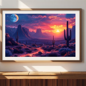 Westlicher Wüstendruck | Retro-Mid-Century-Poster | Botanischer Kaktus Modernes Dekor | Rosa Büro-Schlafzimmer-Malerei | Vintage Wild-West-Kunst DCB