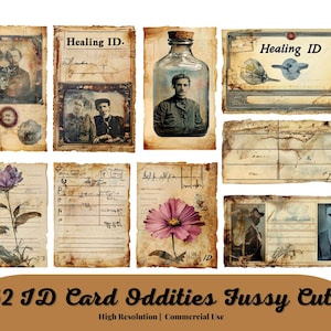 ID CARD ODDITIES ephemera pack, funny vintage collage photos, photo booth, fussy cut images for junk journal, scrapbook, notebooks & cards