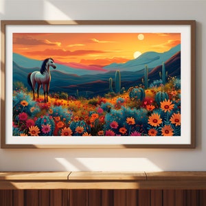 Westlicher Wüstendruck | Retro-Mid-Century-Poster | Botanischer Kaktus Modernes Dekor | Rosa Büro-Schlafzimmer-Malerei | Vintage Wild-West-Kunst DCB