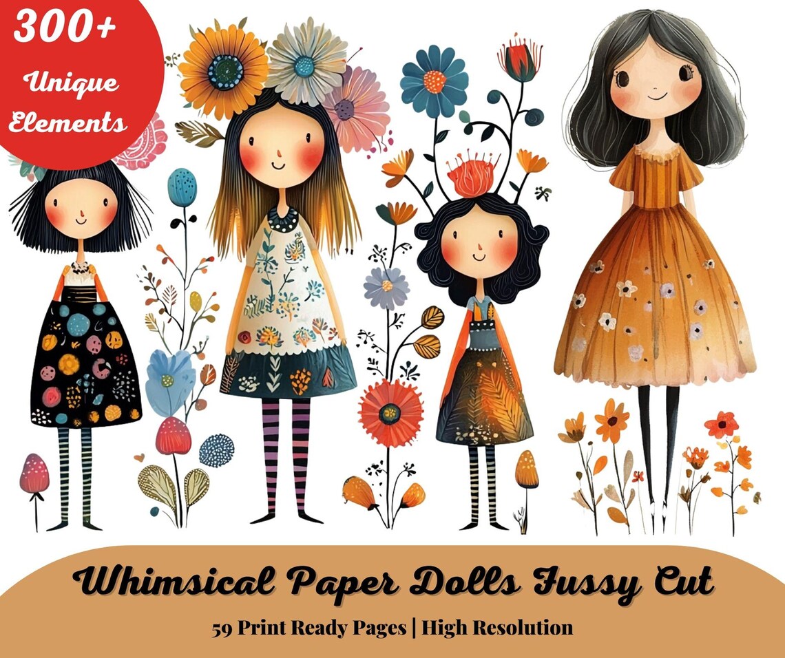 WHIMSICAL PAPER DOLLS and Sceneries Printable Kit Junk Journal Cut off ...