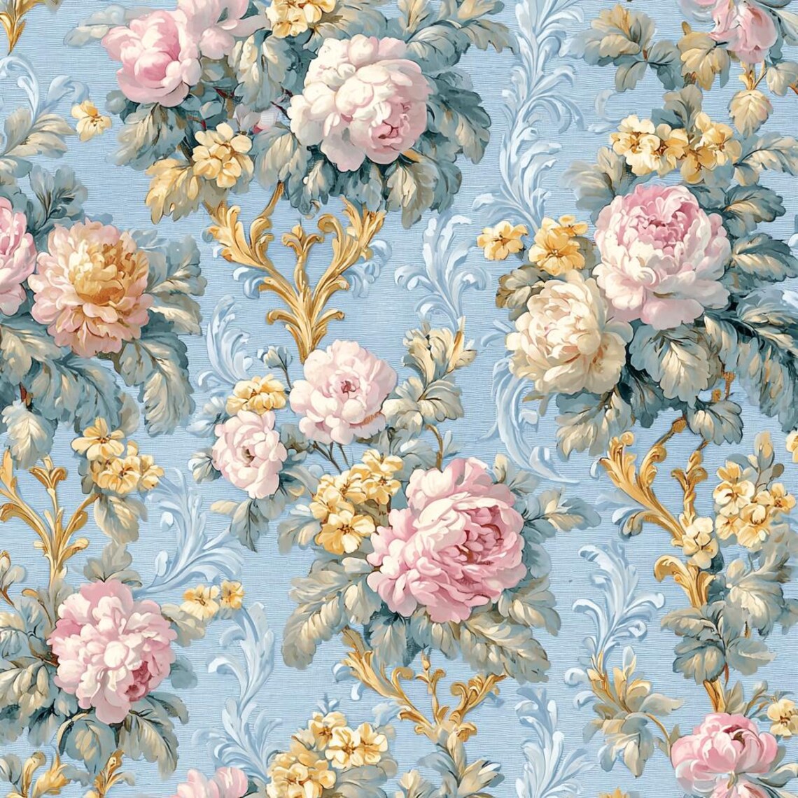 Light Green Rococo Pattern Rococo Palace Wallpaper Digital Paper, Rococo Patterns, Instant ...