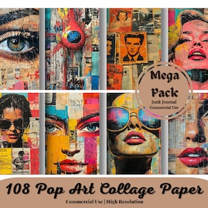 Pop Art Collage Paper, Retro Vintage Collage, Magazines Ephemera Scrapbook Paper, Fun Comic Pop Art Background Pages, Pop Art Junk Journal