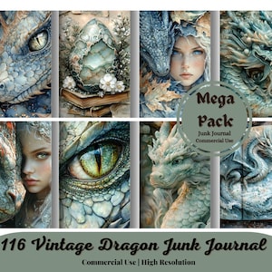 Vintage Junk Journal, Junk Journal Kit, Drachenkönigin, Junk Journal Kit, Drachenschuppen Hintergrund, Junk Journal Kit, Drachenei Scrapbook Papier, Floral Fantasy Papier