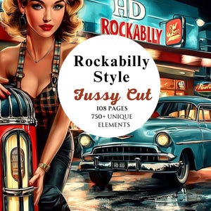 Rockabilly Fussy Cuts, Retro Music Illustrations, Old School Vintage Art, Instant Digital Download, Unlimited Commercial Use for Crafts