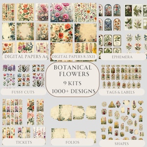 Botanical Flowers Junk Journal Kit Bundle Floral Junk Journal Pages Green Forest Ephemera Nature Junk Journal Supplies Flower Craft Supplies