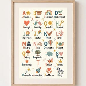 Affirmation Alphabet Poster, ABC Positive Words Art, Kids Nursery Decor, Educational A to Z Print, Affirmation Chart, New Baby Gift