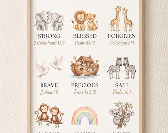 chosen before time Noahs Ark Nursery Art, Watercolor Bible Animals Print, Christian Kids Affirmation, Ark Nursery Decor, Faith Wall Art
