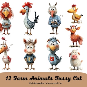 Coupe soignée animaux de la ferme fantaisistes, techniques mixtes clipart animaux insolites, graphiques animaliers PNG, éléments fantaisistes, images drôles de la ferme