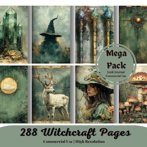 Witchcraft Pages for Scrapbook, Junk Journal, wall art, digital paper, occult, witch, halloween, pagan, fantasy, magic, ephemera