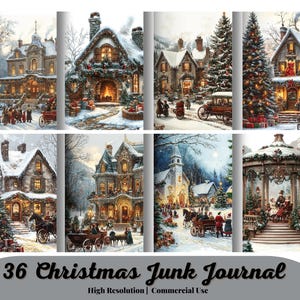 Christmas landscape clipart, vintage christmas, watercolor clipart, junk journal, paper craft, card making clipart, digital download