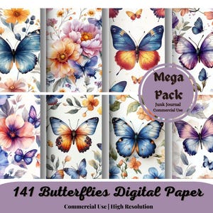 Nahtlose Aquarell Schmetterlinge Digital Papier, Schmetterling blüht Musterdesign, Frühling Blumen Motten Collage Papier Pack, Schmetterling Druck
