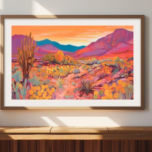 Wüstenposter | Retro Midcentury Poster | Botanischer Kaktus Moderne Dekoration | Rosa Gemälde Büro Schlafzimmer | Vintage Wilder Westen Kunst DCB