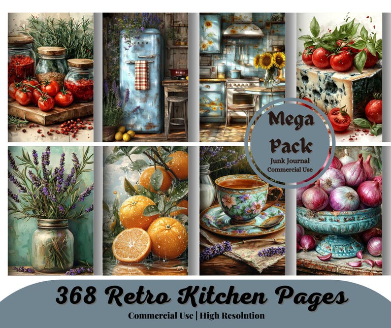 Retro Kitchen Pages, Junk Journal and Scrapbook Paper, Food Images ...