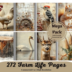 Farm Life Pages from scrapbook and junk journal, countryside, cottage, nature and landscapes, digital paper, floral, botanical, printable