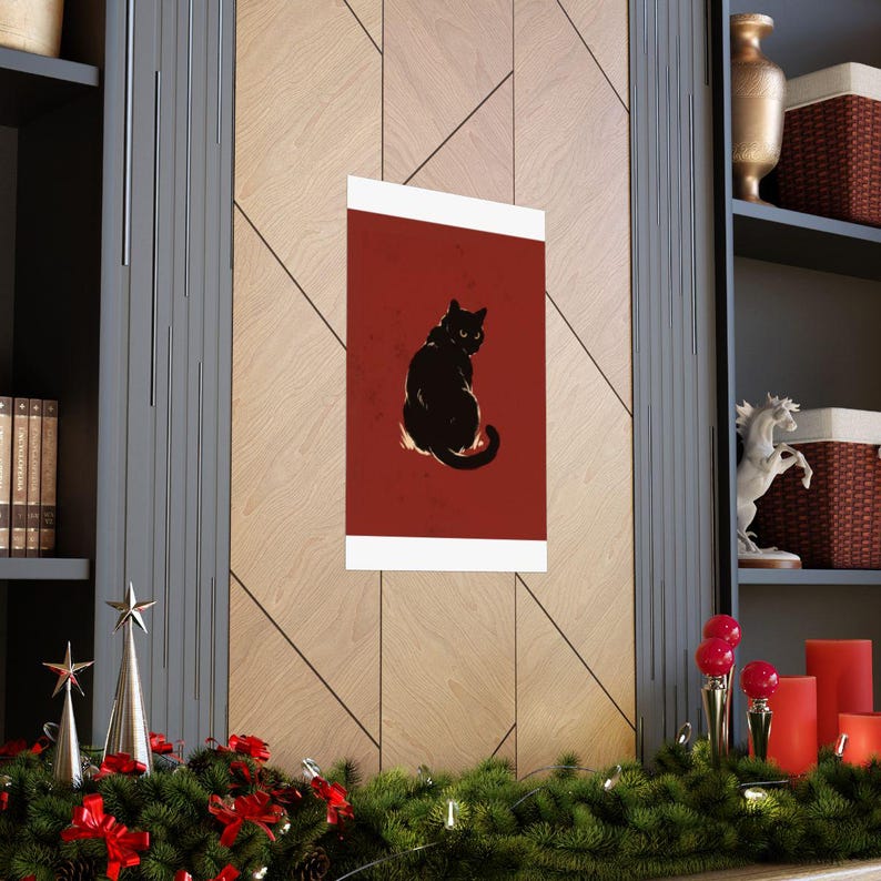 Vintage Black Cat Art Retro Japanese Style Drawing Print Japan Edo ...