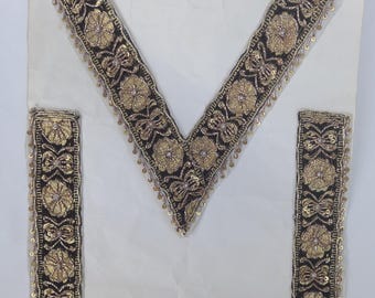zardozi neckline and cuffs embroidery gold colour metallic