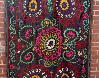 Large Suzani hand embroidered Central Asian 1964