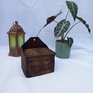 Antique handmade wooden salt box, probably French