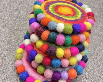 Handmade coasters, wool felt coasters, pastoral color circle balls, cute pot coasters