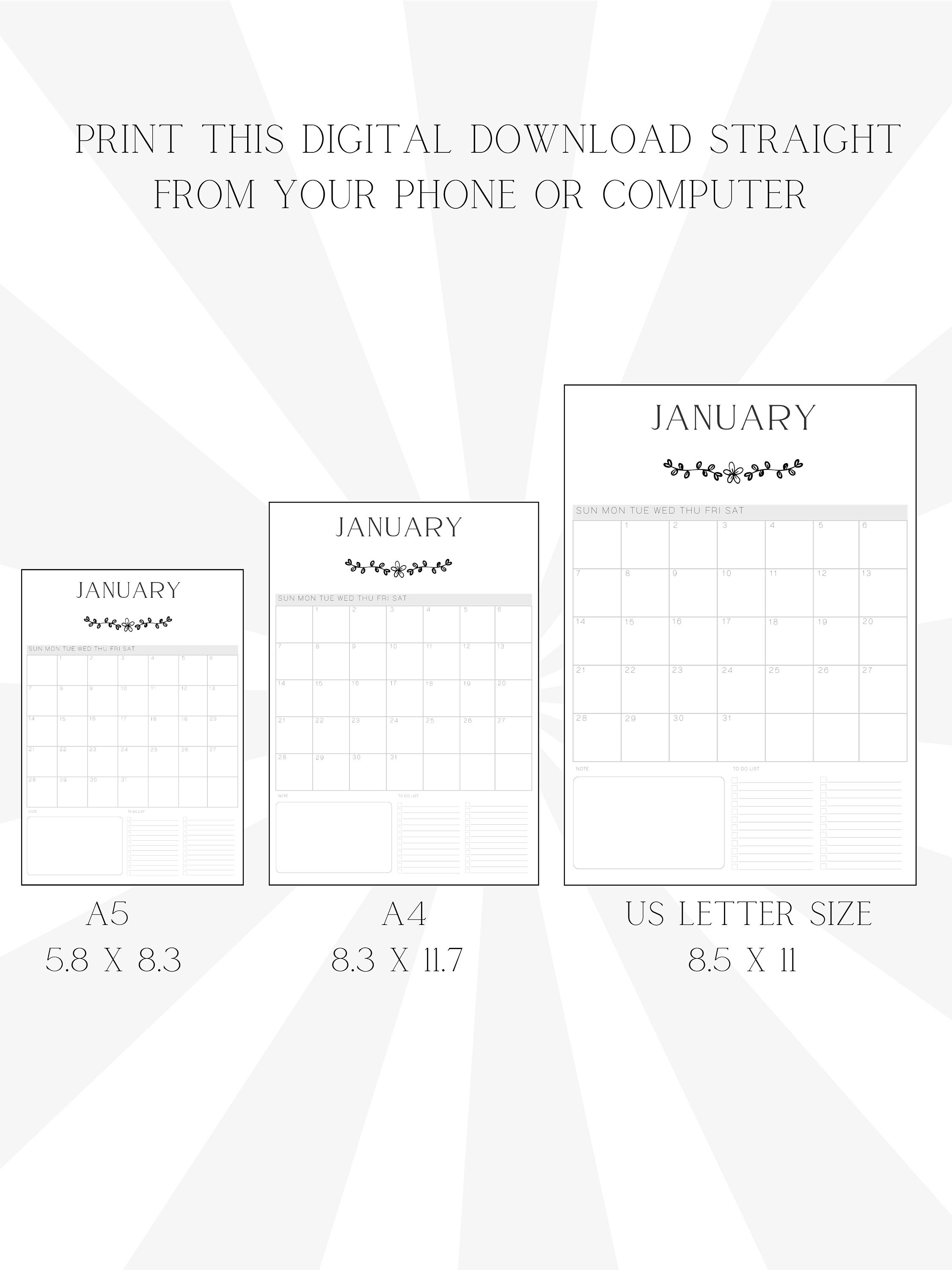 2024 Digital Calendar Digital Download Calendar 2024 Diary Etsy