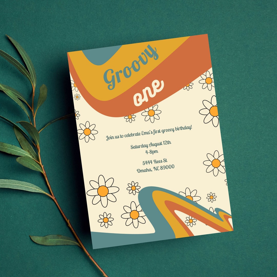 Groovy Birthday Invitation Template, Editable Digital Template, Groovy ...