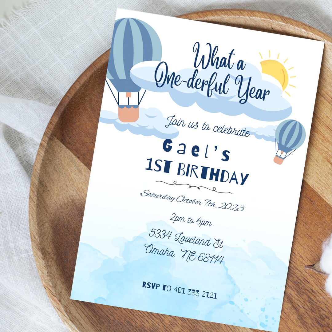 Editable First Birthday Invitation What a Onederful Year Instant