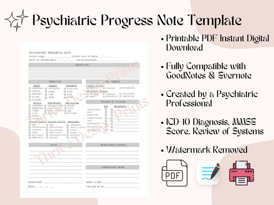 Psychiatric Progress Note Template for Therapists, Psychiatrists, Psych Psychiatric Progress Note Template for Therapists, Psychiatrists, Psych