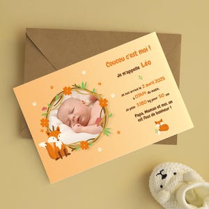 Baby Boy Birth Announcement – Editable Template – Fox Forest Theme –  Illustrator design pro – Instant Download and free with canva