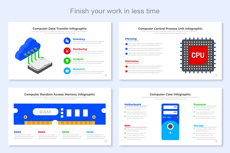 Pode incluir: Ilustra&ccedil;&atilde;o infogr&aacute;fica dos componentes de um computador, incluindo transfer&ecirc;ncia de dados, unidade central de processamento, mem&oacute;ria de acesso aleat&oacute;rio e gabinete do computador. A ilustra&ccedil;&atilde;o usa um esquema de cores azul, vermelho e verde.