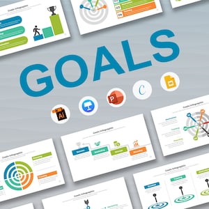 Modelos de infográfico de metas para plano de negócios | Diagramas para Google Slide, PowerPoint, Illustrator, Keynote, Canva