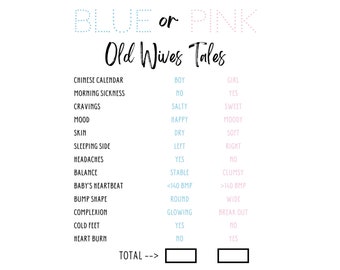 Gender Reveal Game Old Wives Tale Sign | Printable Poster | Baby Reveal Party | Girl or Boy | Guessing Games