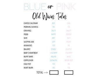 DIGITAL Gender Reveal Game Old Wives Tale Sign | Printable Poster | Baby Reveal Party | Girl or Boy | Guessing Games