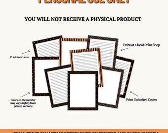 Spooky Halloween Digital Printable Stationery | PDF Instant Download | Orange and Black Stationery | Halloween Digital Journal Pages
