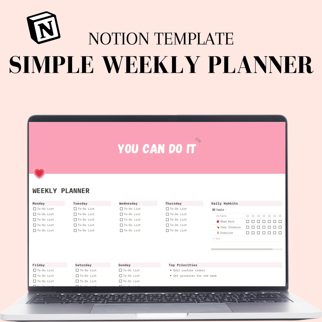 Notion Aesthetic Weekly Planner All in One Notion Template - Etsy